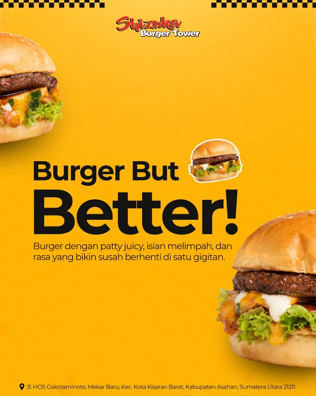 Poster Burger But Better: burger dengan patty juicy dan isian melimpah
