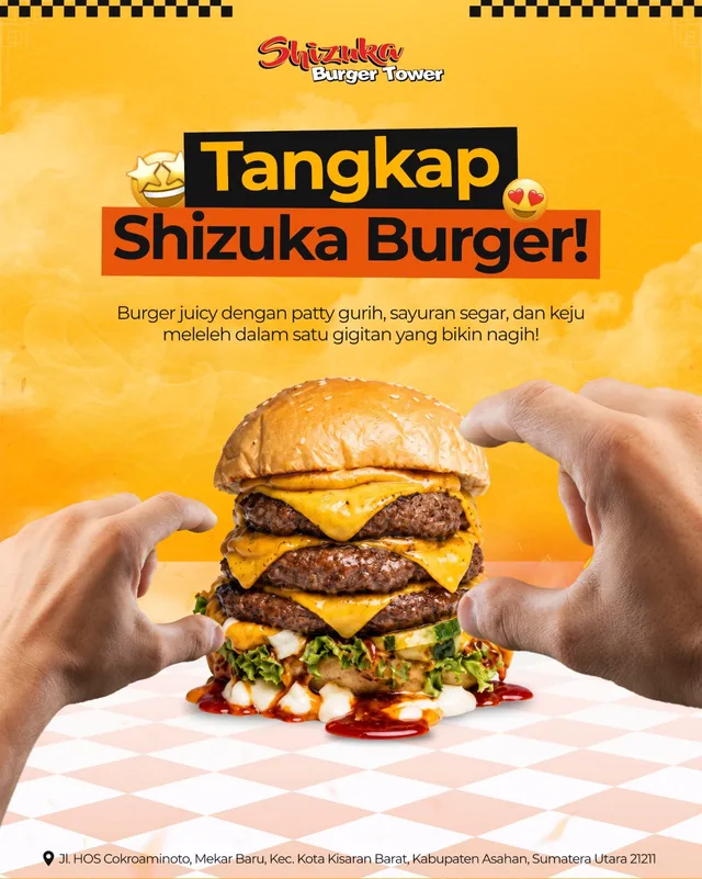 Poster Tangkap Shizuka Burger: burger juicy dengan keju meleleh